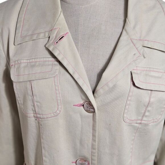 Denim & Co. Cream with Pink Stitching Spring Coat - Picture 2 of 9